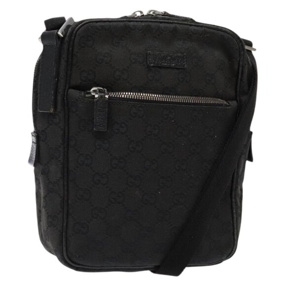 GUCCI GG Canvas Shoulder Bag Black Silver 03136 Auth 138213 - Picture 1 of 16